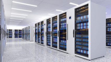 Data center with rows of server racks
